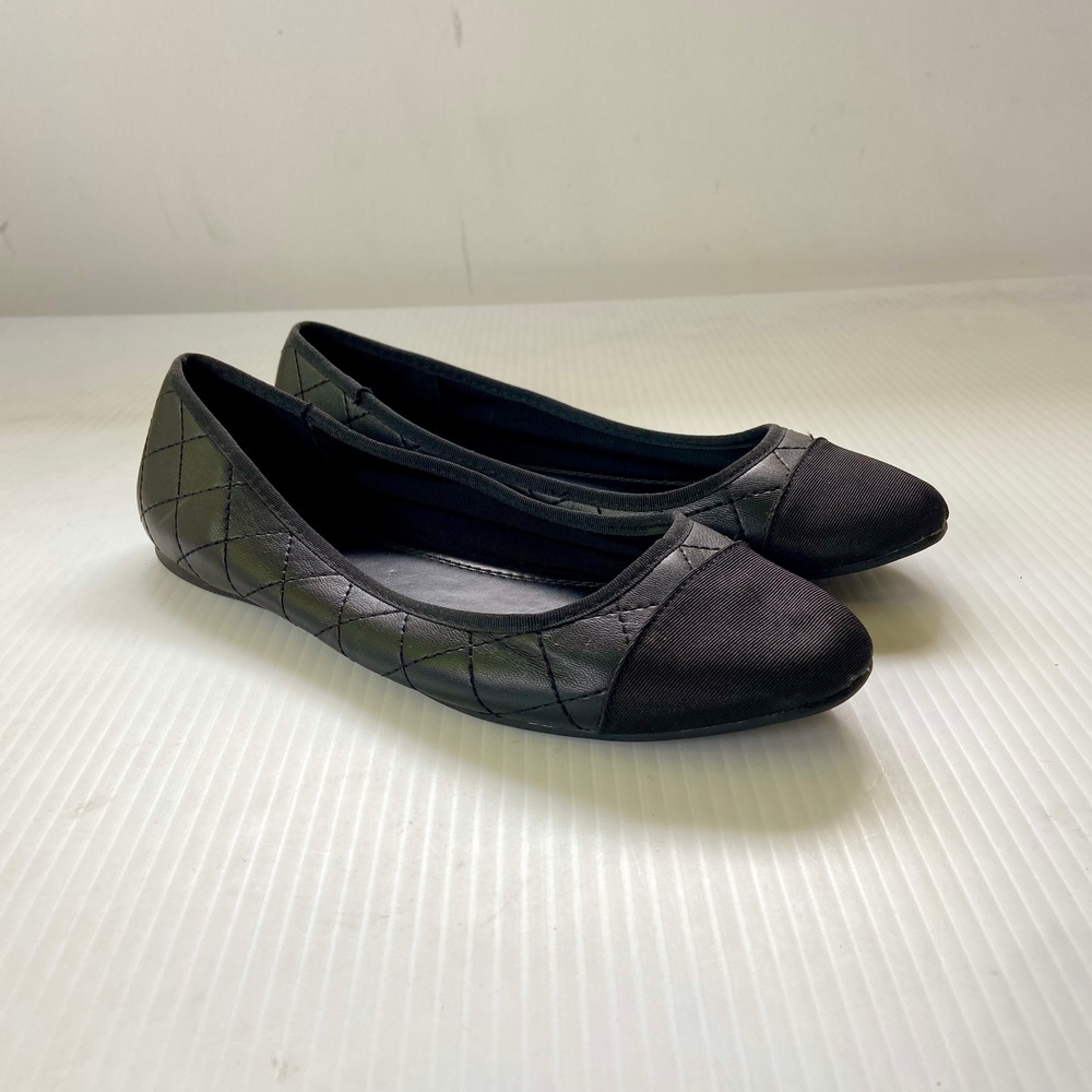 Asos Design Black Quilted Vegan Leather Cap Toe Ballet Flats Womens 9